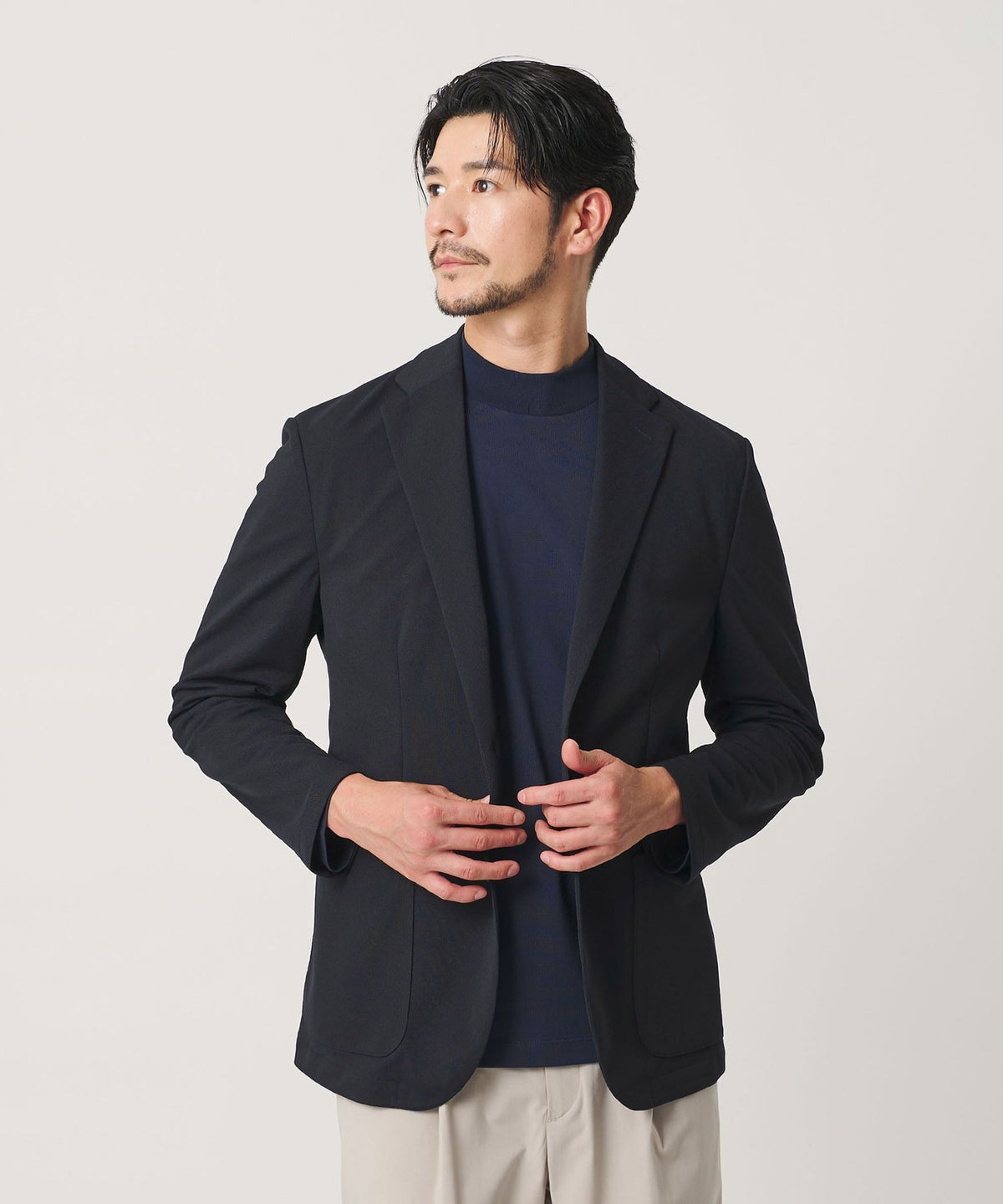 【WEB 한정 WARDROBE SMART】클리어 가스 코튼 모크넥 티셔츠【항균 방취】