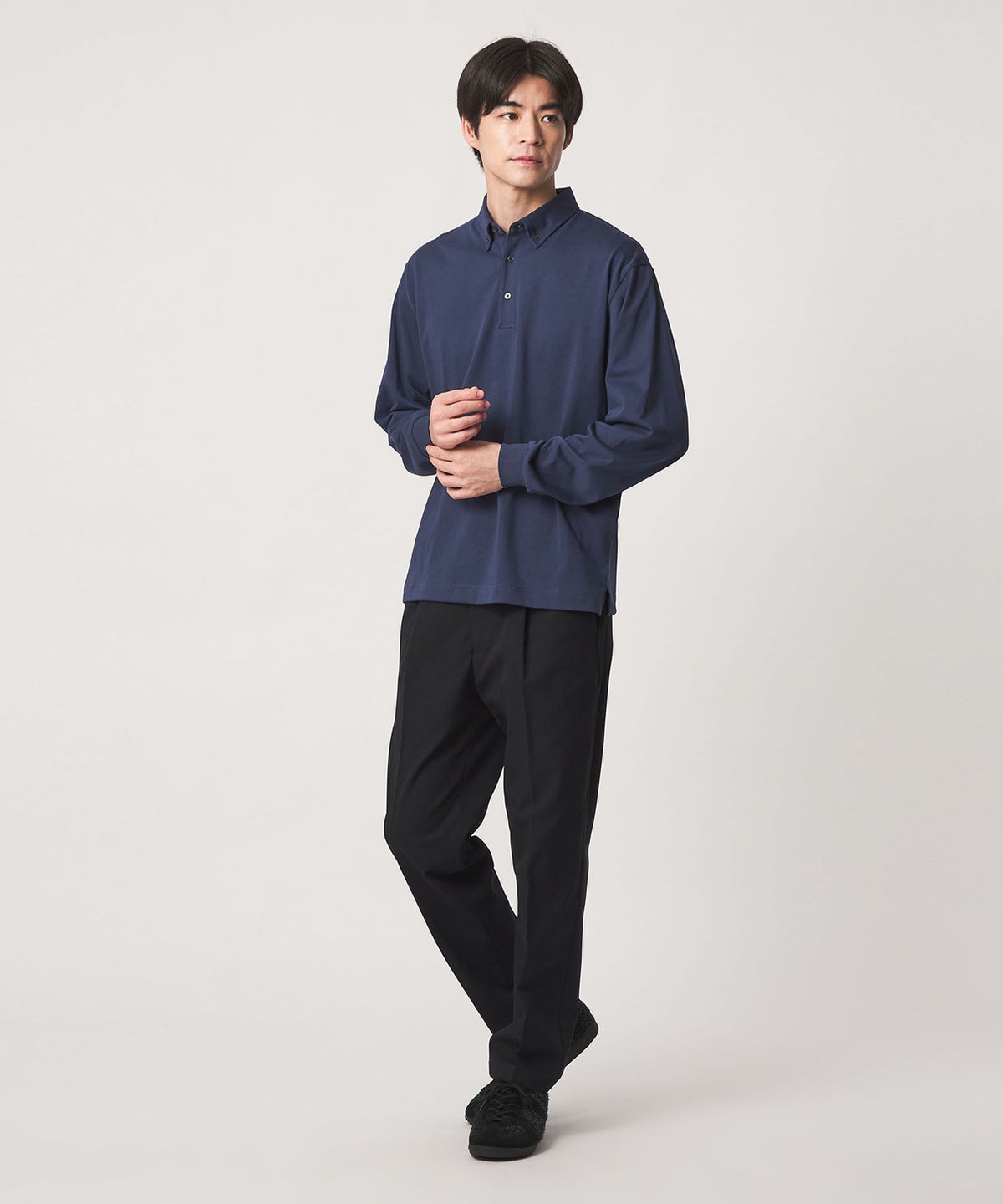 【WEB限定】JUST fit 日常干爽纽扣领长袖POLO衫 -吸湿速干・抗菌-