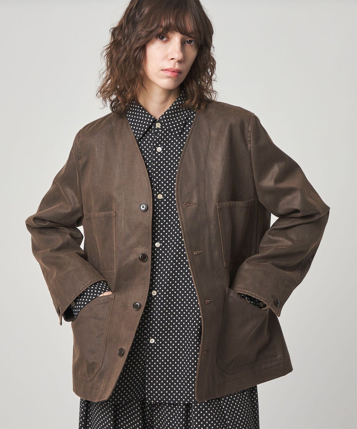 Steven Alan] Crack-Like No-Collar JACKET - UNITED ARROWS