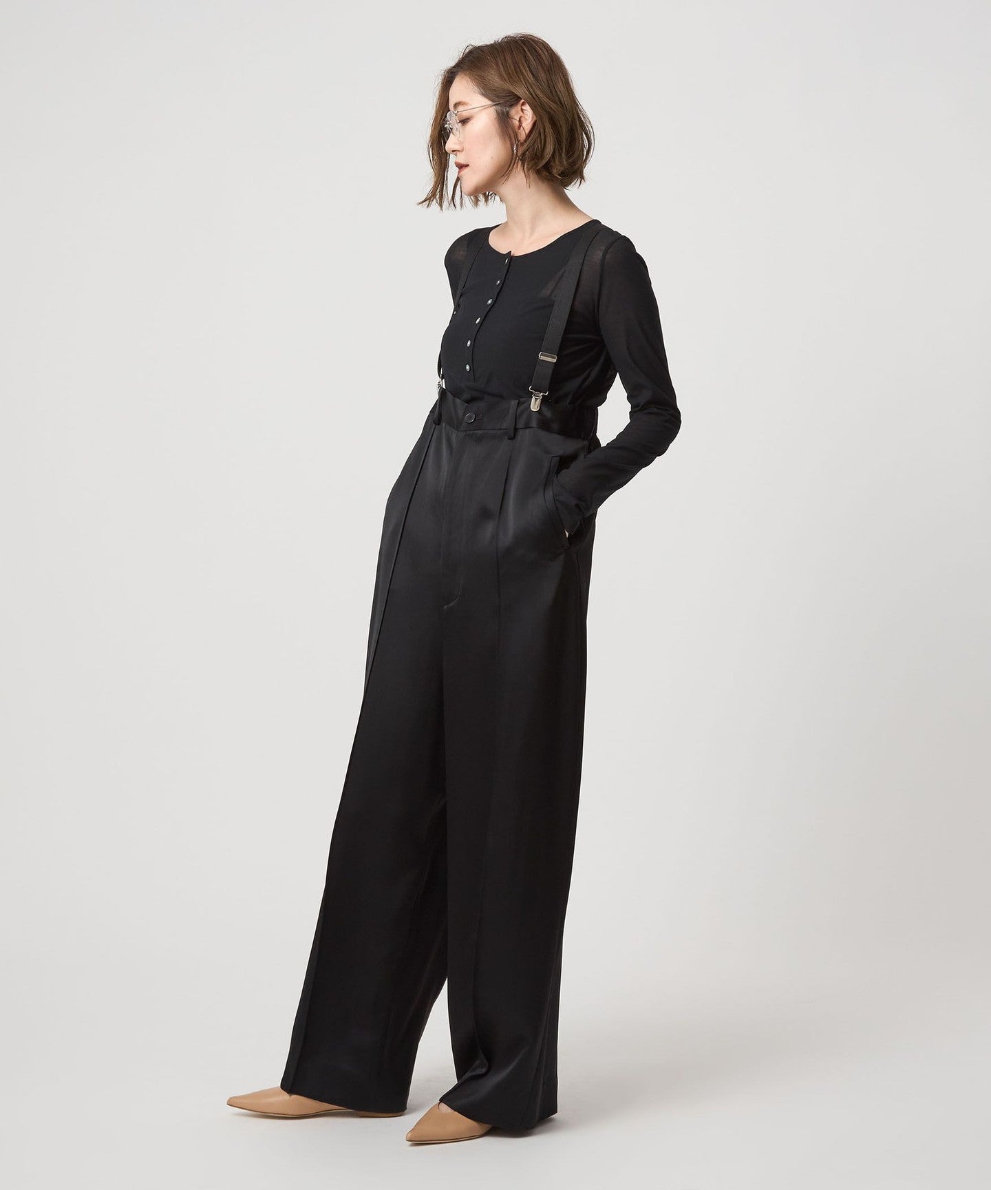 Conte サスペンダーパンツ conte ]Satin Suspenders Wide PANTS - UNITED ARROWS