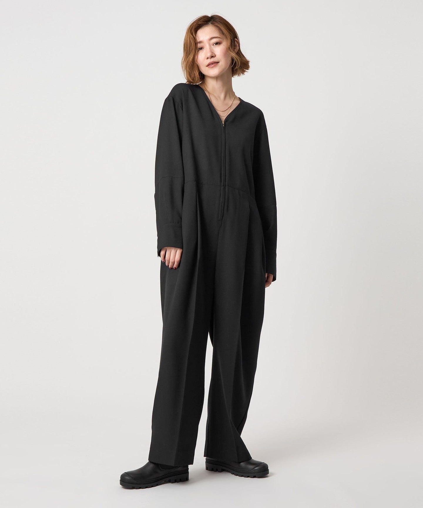 Front Zip V-Neck All-in-One