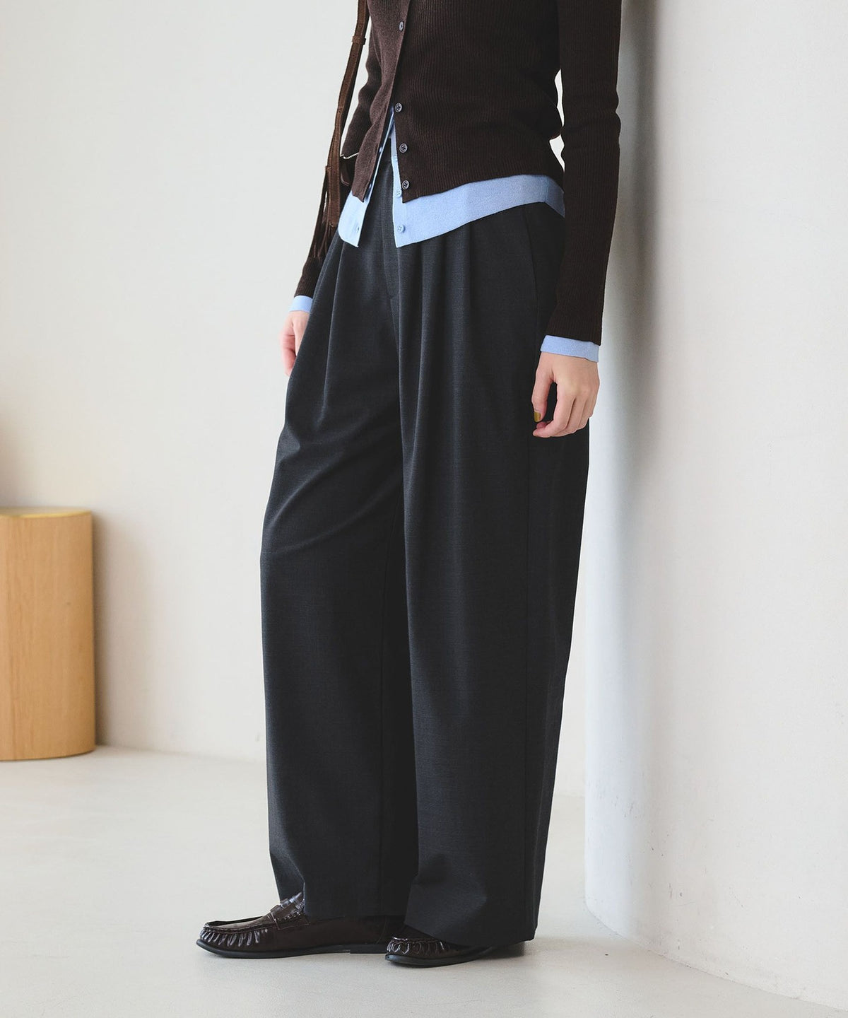 Wool Polyester Blend Wide Tuck Pants - Wrinkle-Resistant & Hand Washable