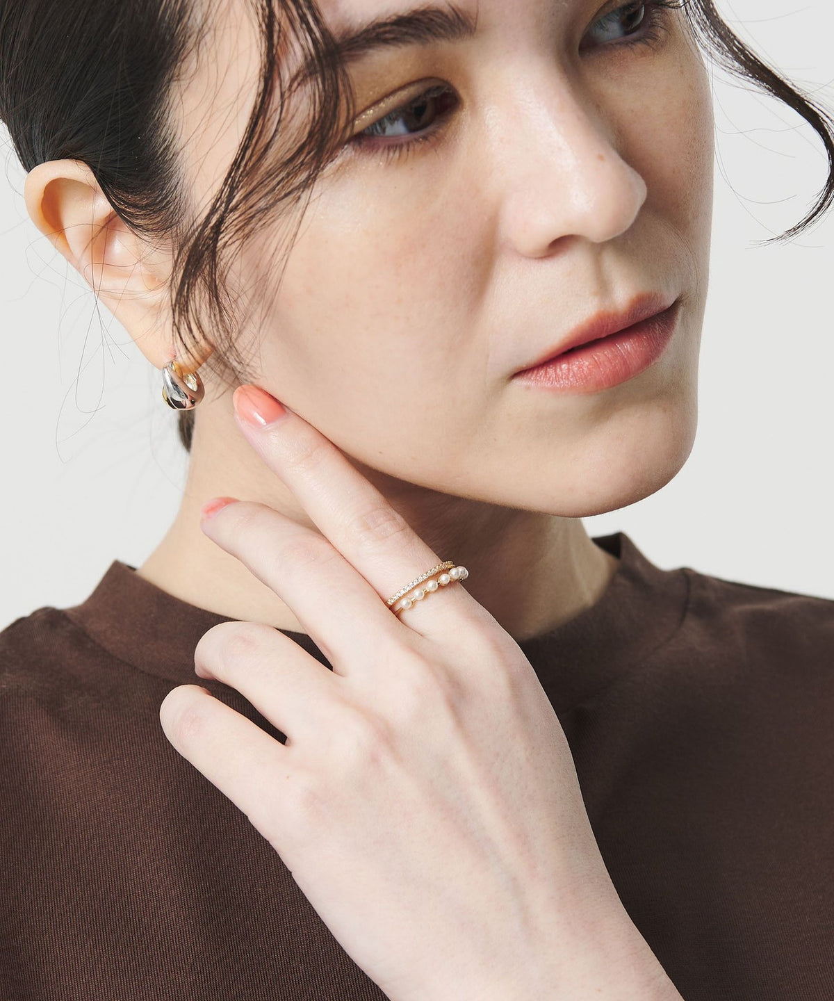 Pearl Motif & Zirconia Double Ring