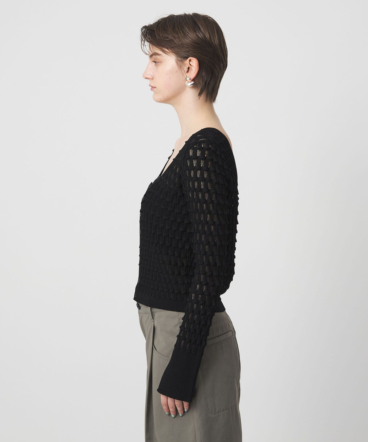 <ASTRAET> 12G Eyelet Square Neck Cardigan