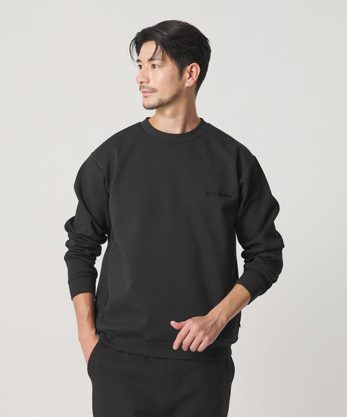 【WEB限定 WARDROBE SMART】雙層針織 Logo 圓領運動衫/可成套穿著【抗菌・防臭】