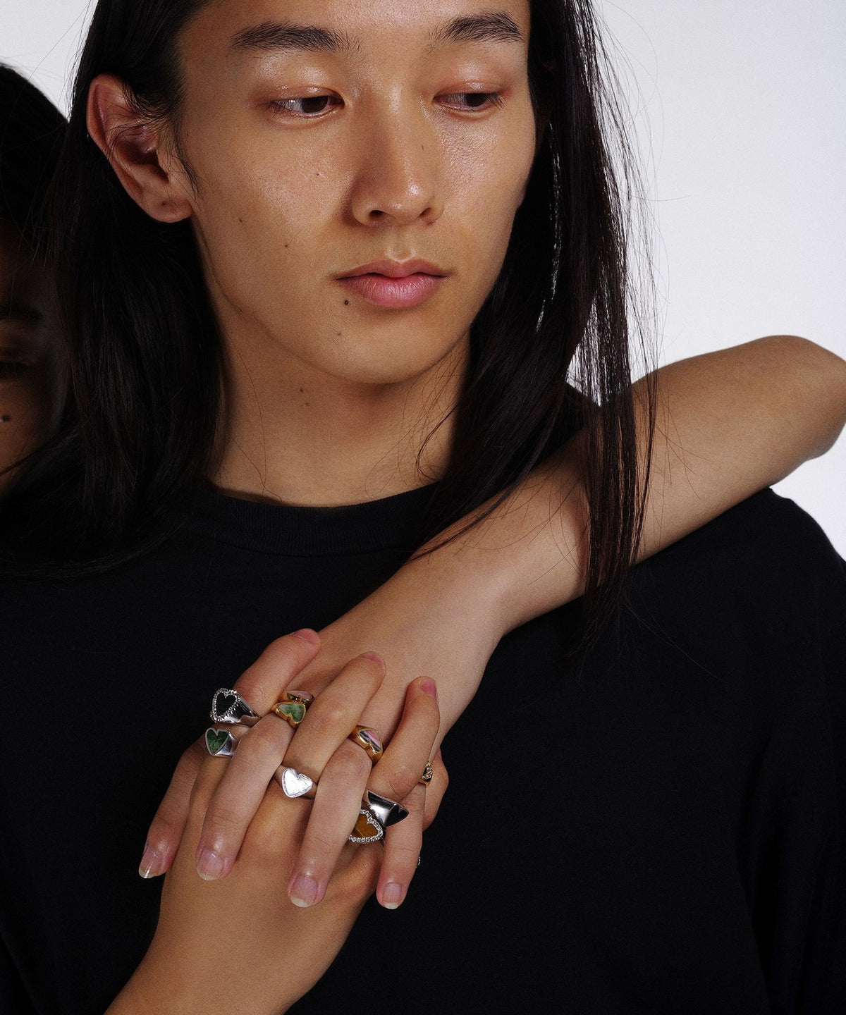 ＜PREEK＞ Bague Cœur en Pierre Naturelle Dorée