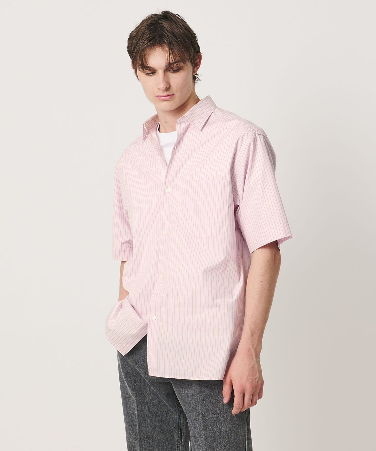 Silky Poplin One-Piece Regular Collar Short Sleeve Shirt