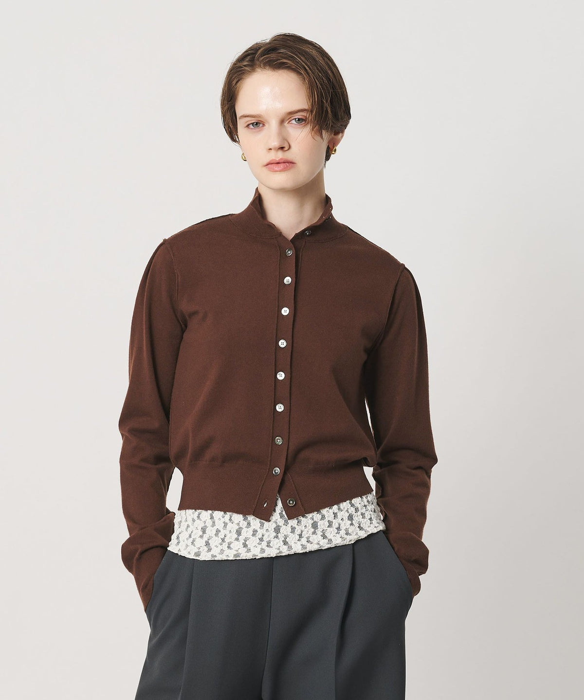 <H> Stehkragen-Cardigan
