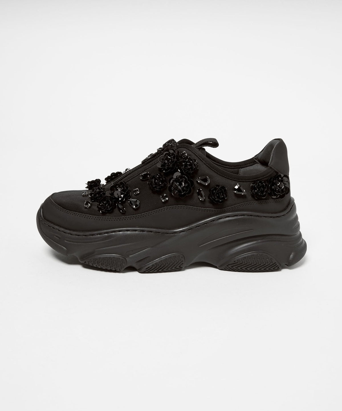<SY> Sequin Flower Bijou Zip Sneakers 55↑