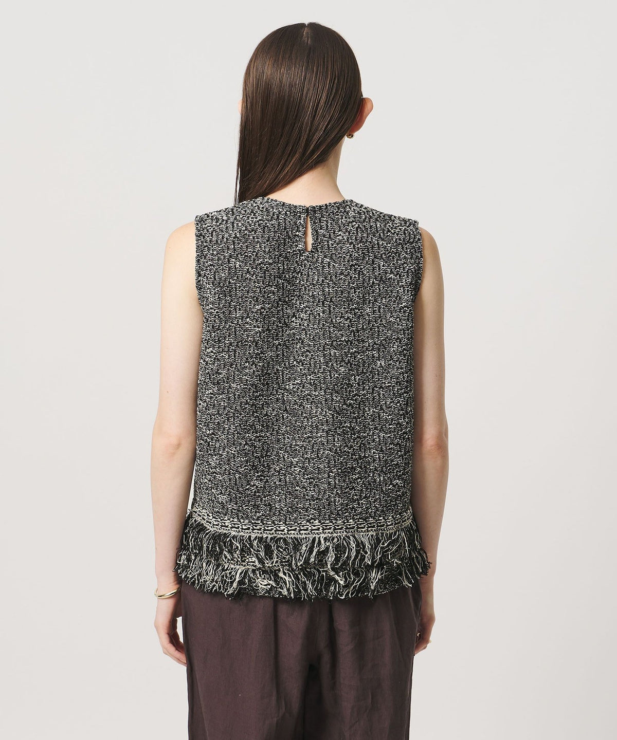 Mixed Fringe Sleeveless Knit Top