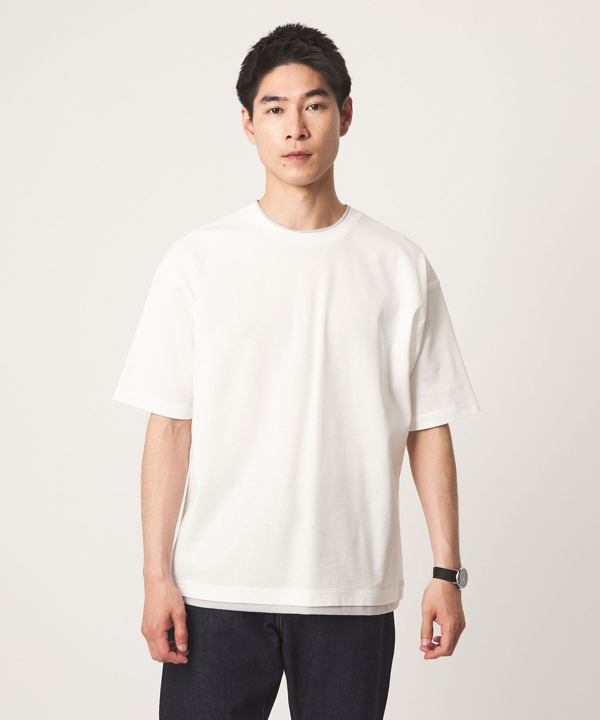 피케 페이크 레이어드 크루넥 반팔 티셔츠