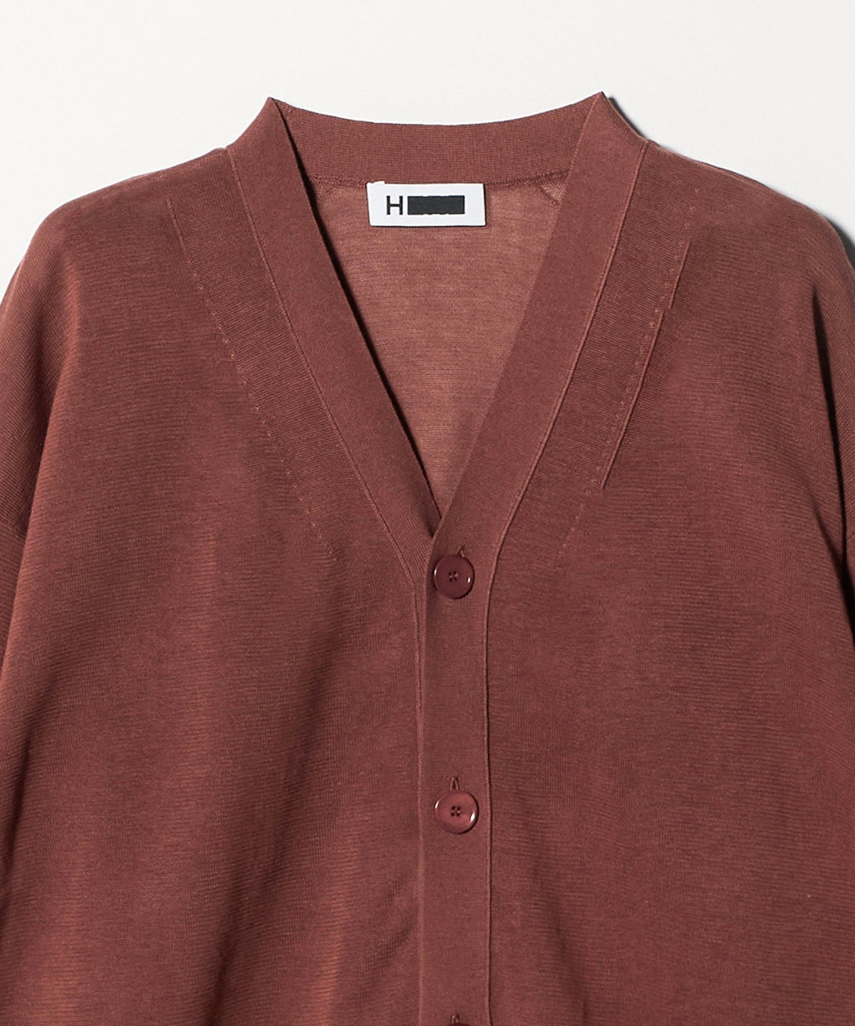 <H> Cardigan col en V en coton craquant maille fine