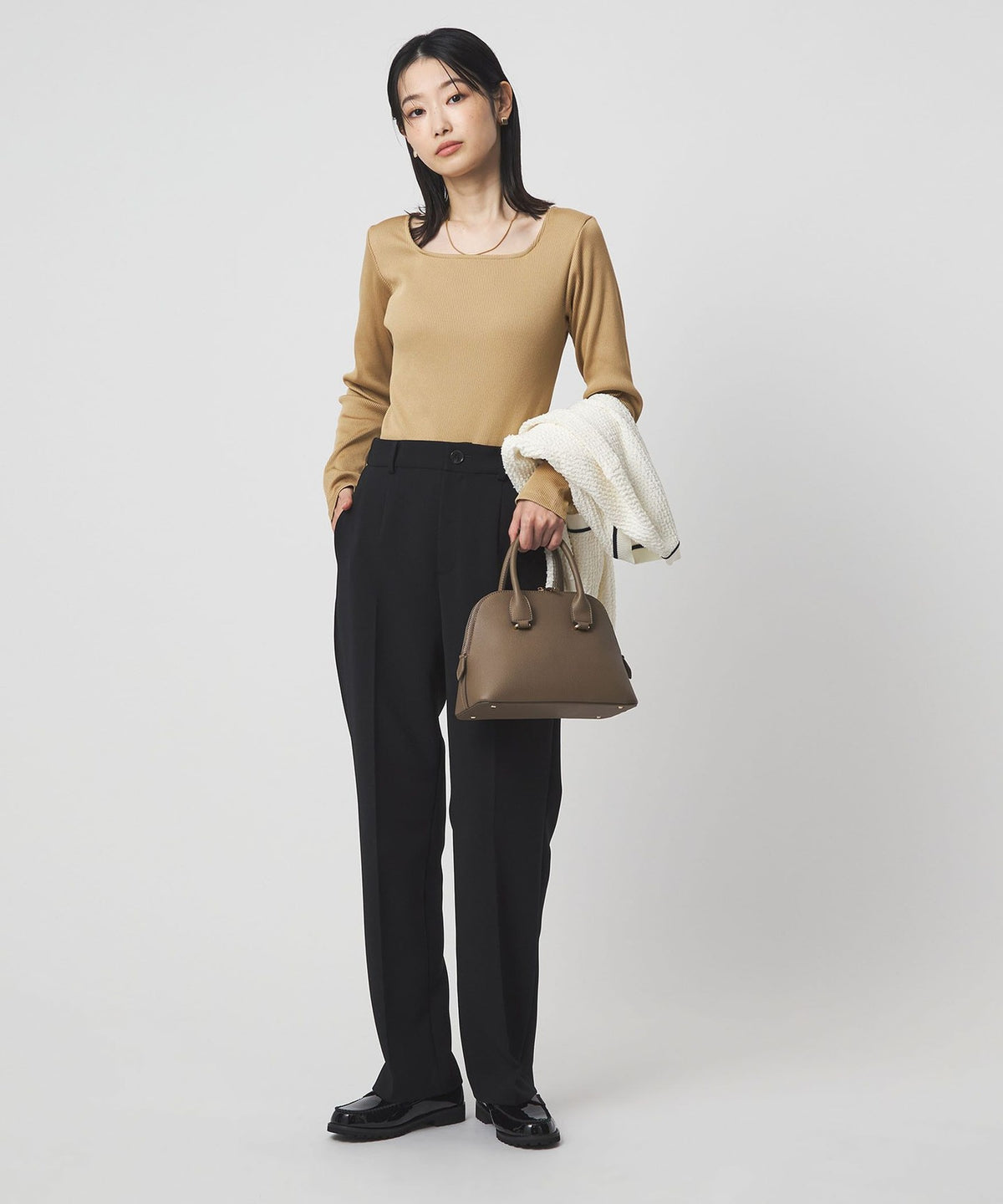Bright Ribbed Square Neck Long-Sleeve Top