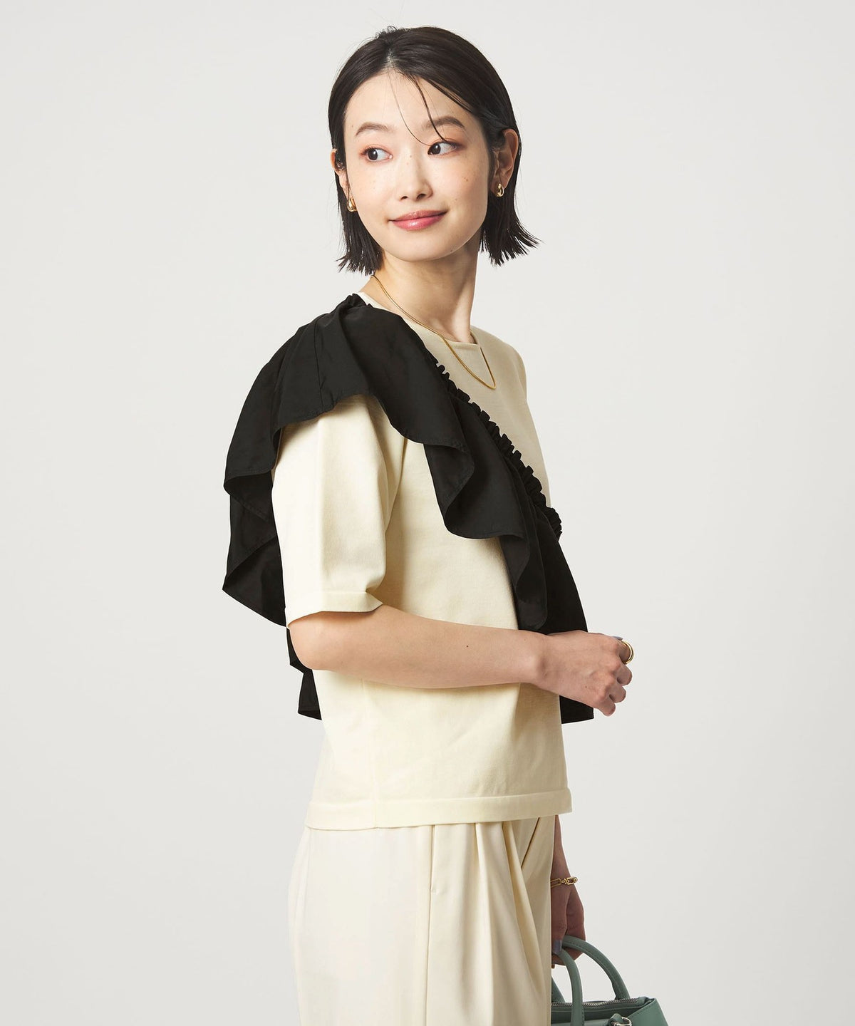 Washable Frill Panel 3/4 Sleeve Knit Pullover