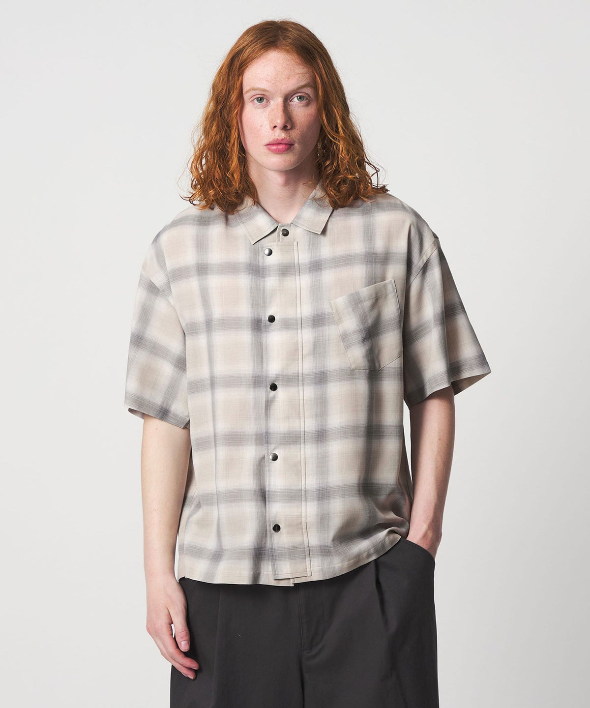 <UNITED ARROWS & SONS> CHECK SNAP S/SL SHIRT