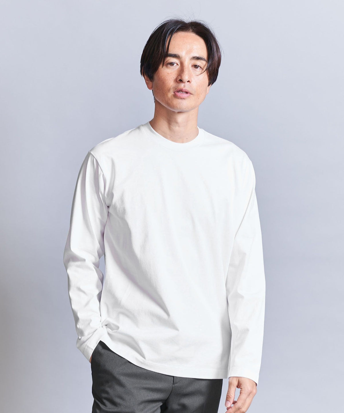 高支數精梳棉圓領長袖上衣