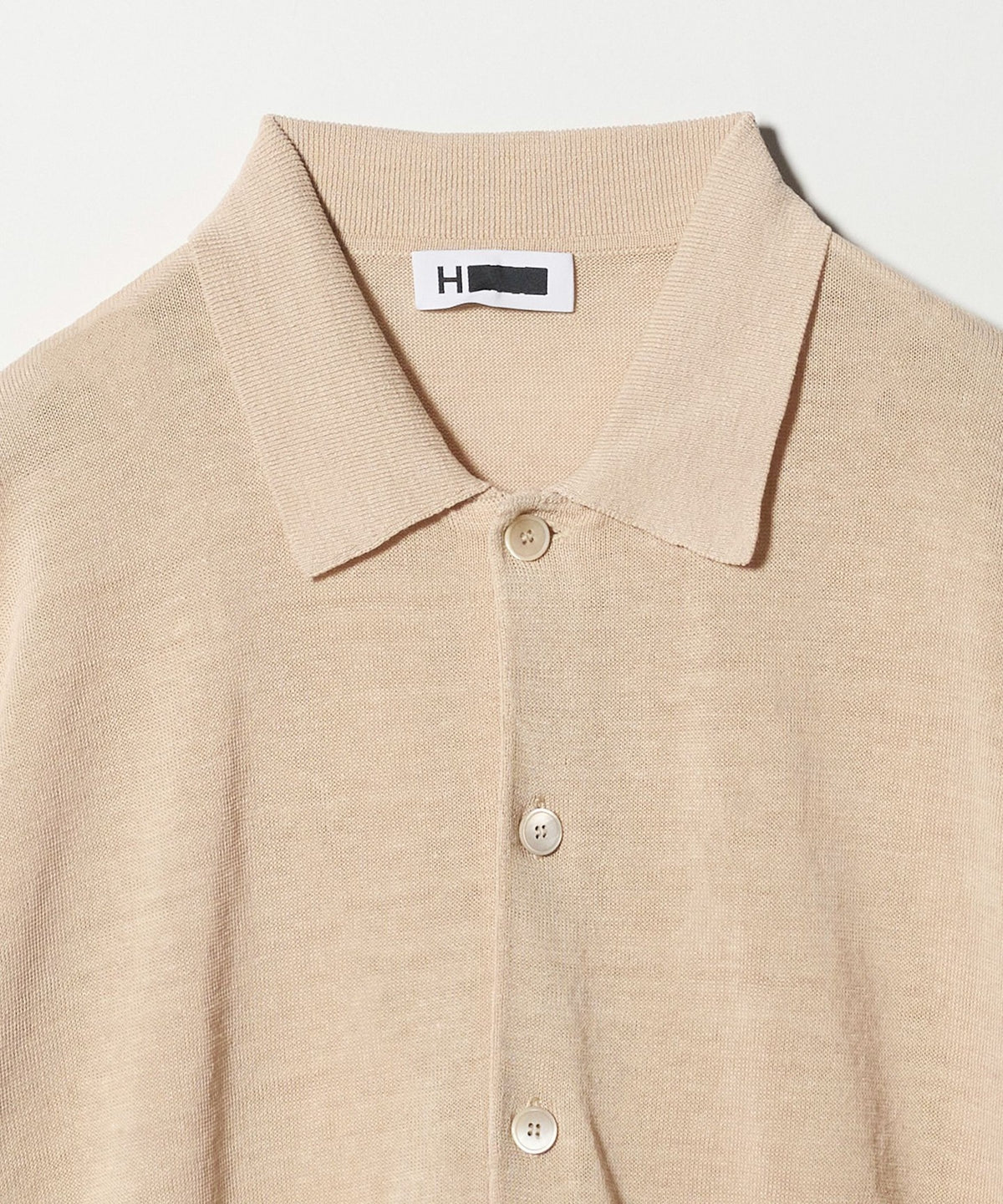 <H> Linen Nylon Polo Collar Cardigan