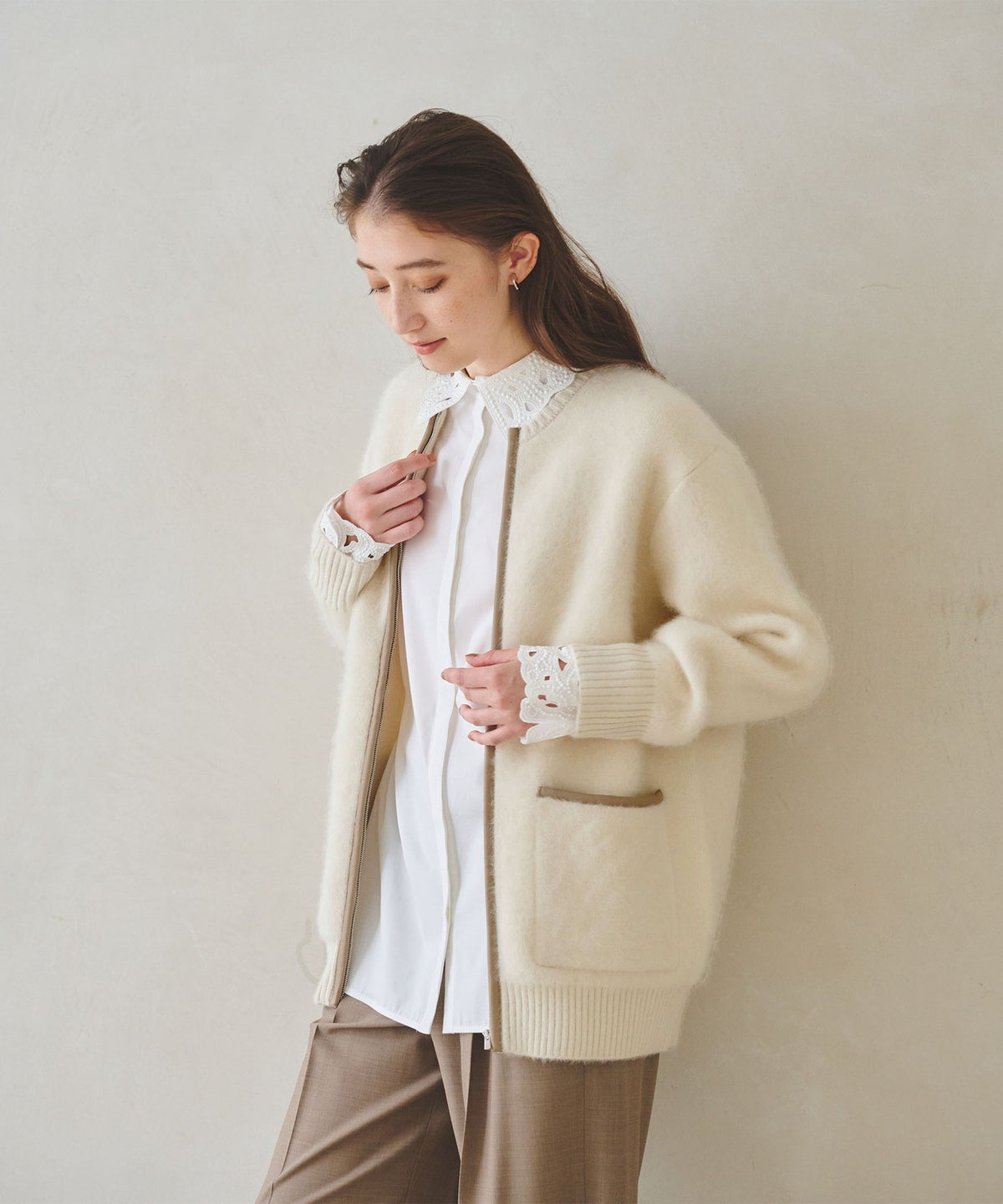 Fox Cashmere Trim Combo Cardigan