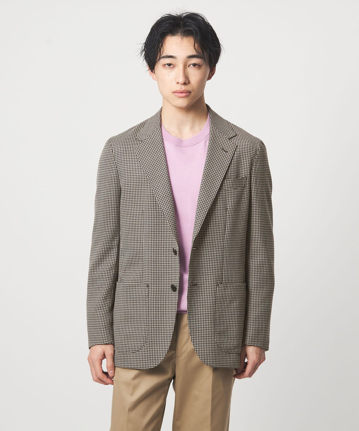 REDA MESH Houndstooth 2-Button Relaxed Fit Unconstructed Jacket