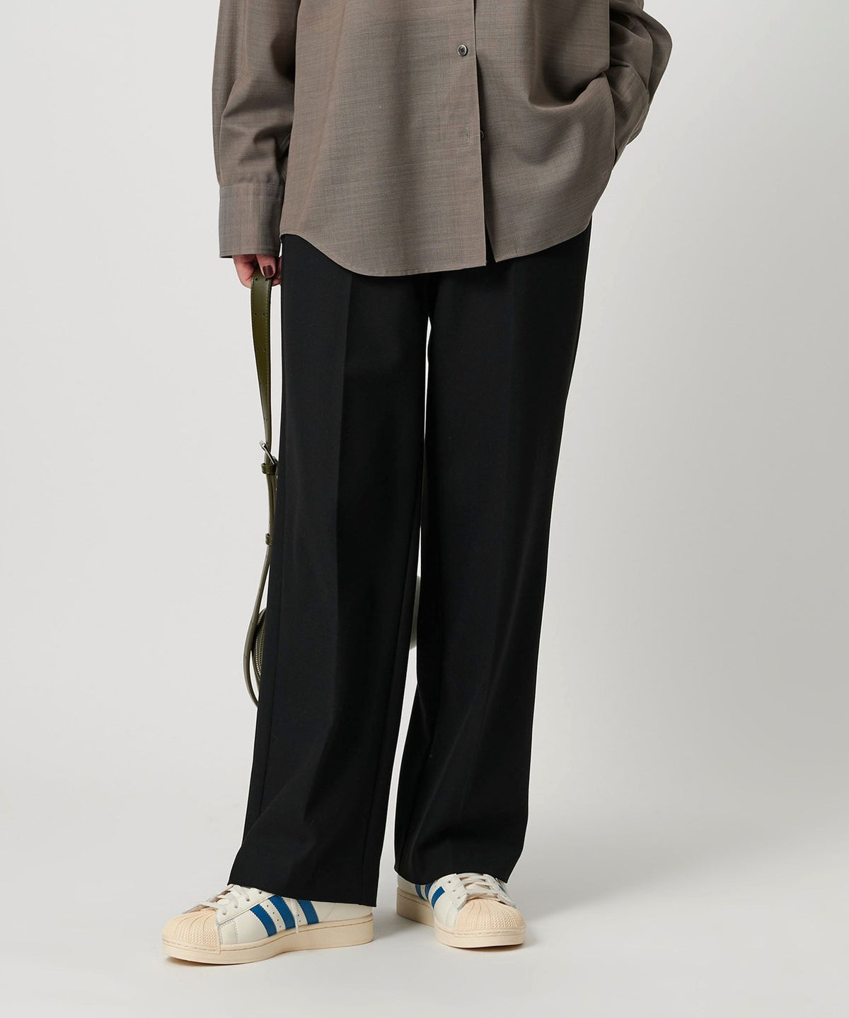 Brushed Back Elastic Waist Straight Washable Pants