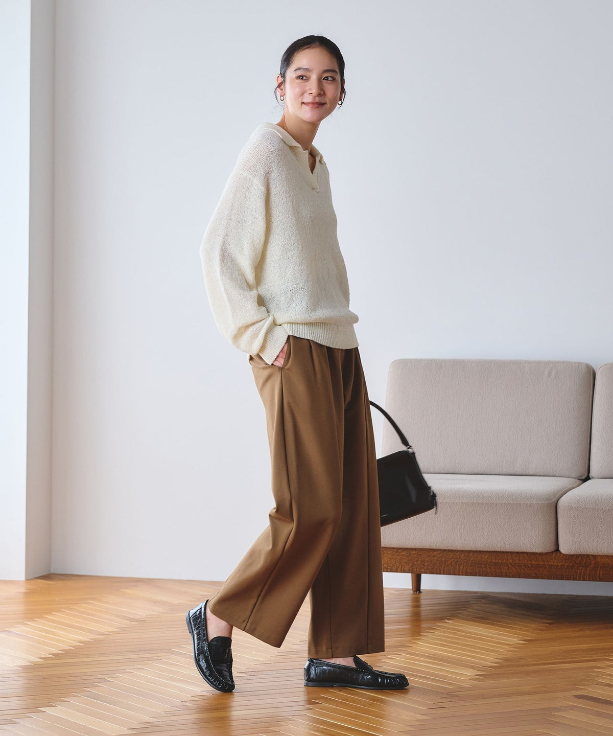 【线上限定 Wardrobe DAILY MINIMAL】针织打褶弧形裤 可水洗