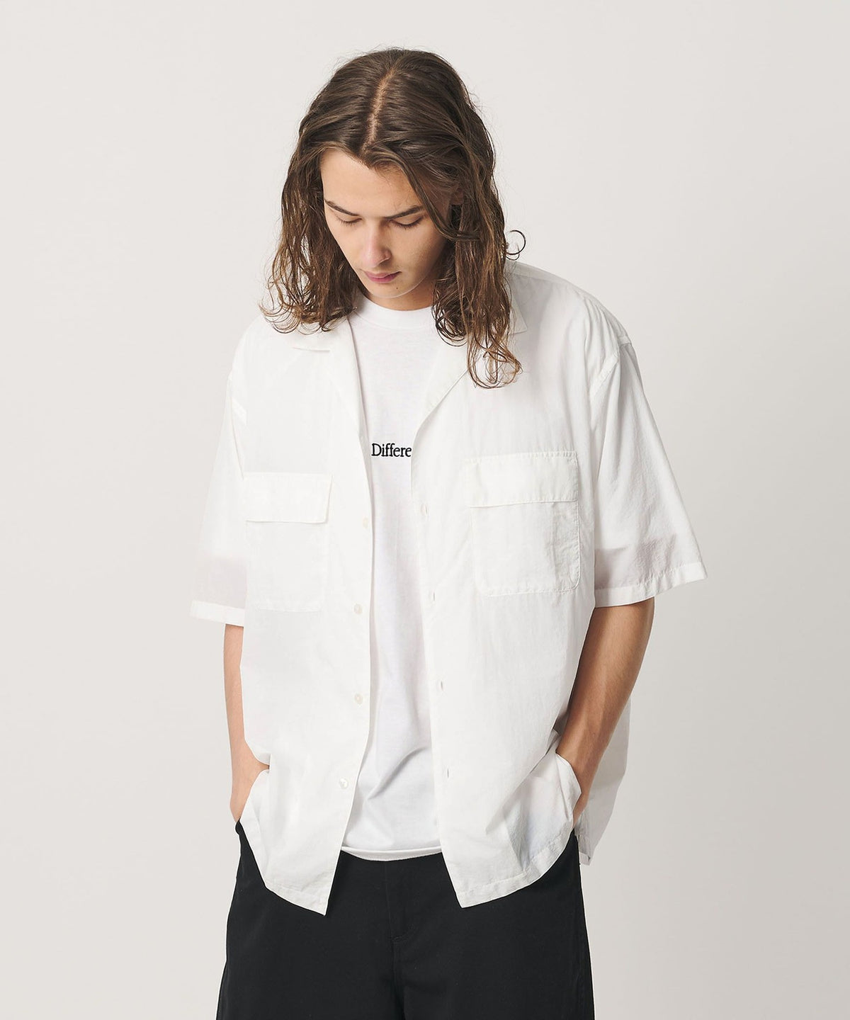 <CGS.> Nylon Garment-Dye Hemd mit offenem Kragen
