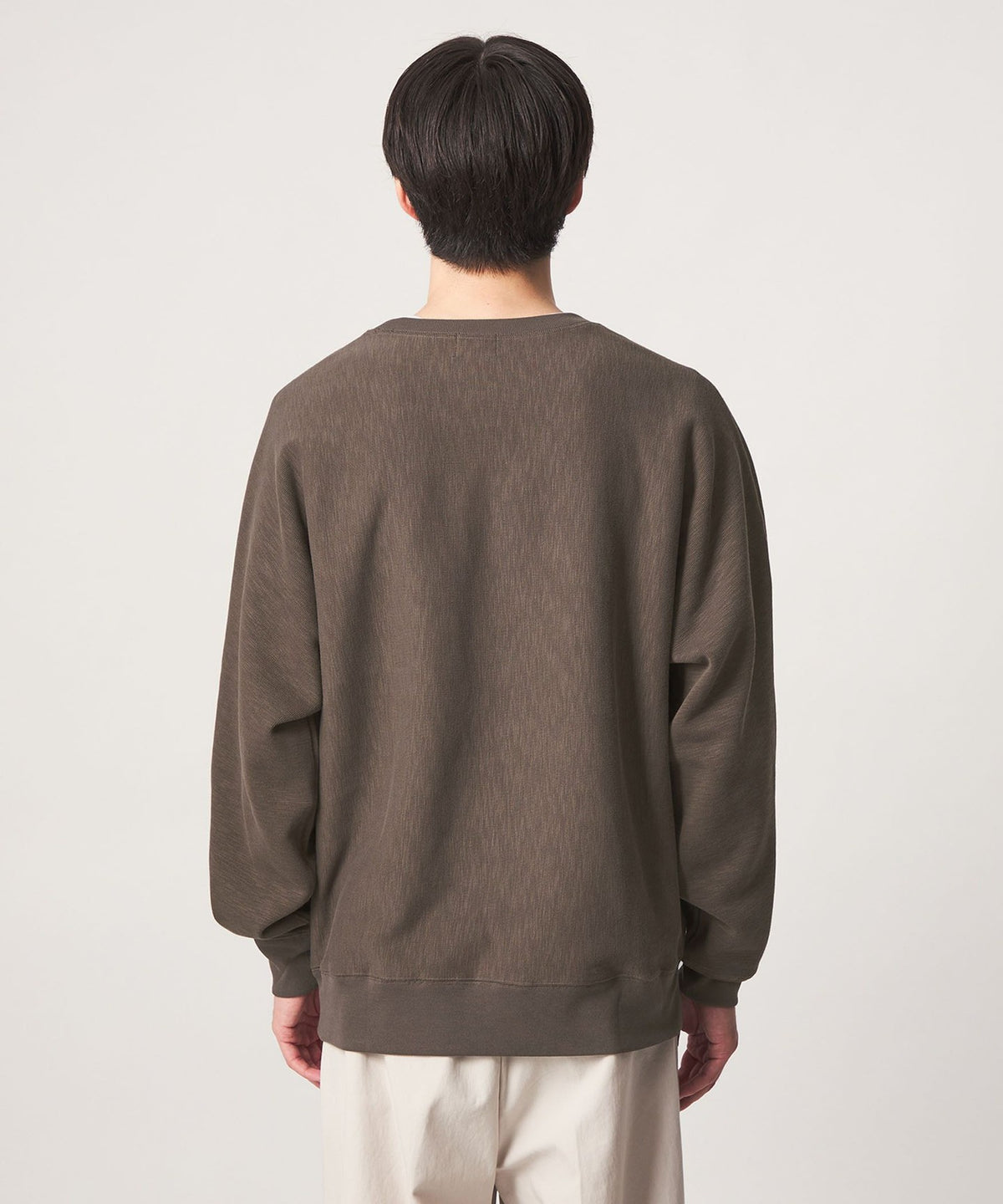 Slab Rib Dolman Sleeve Long-Sleeve Crew Neck Cut-and-Sew Top