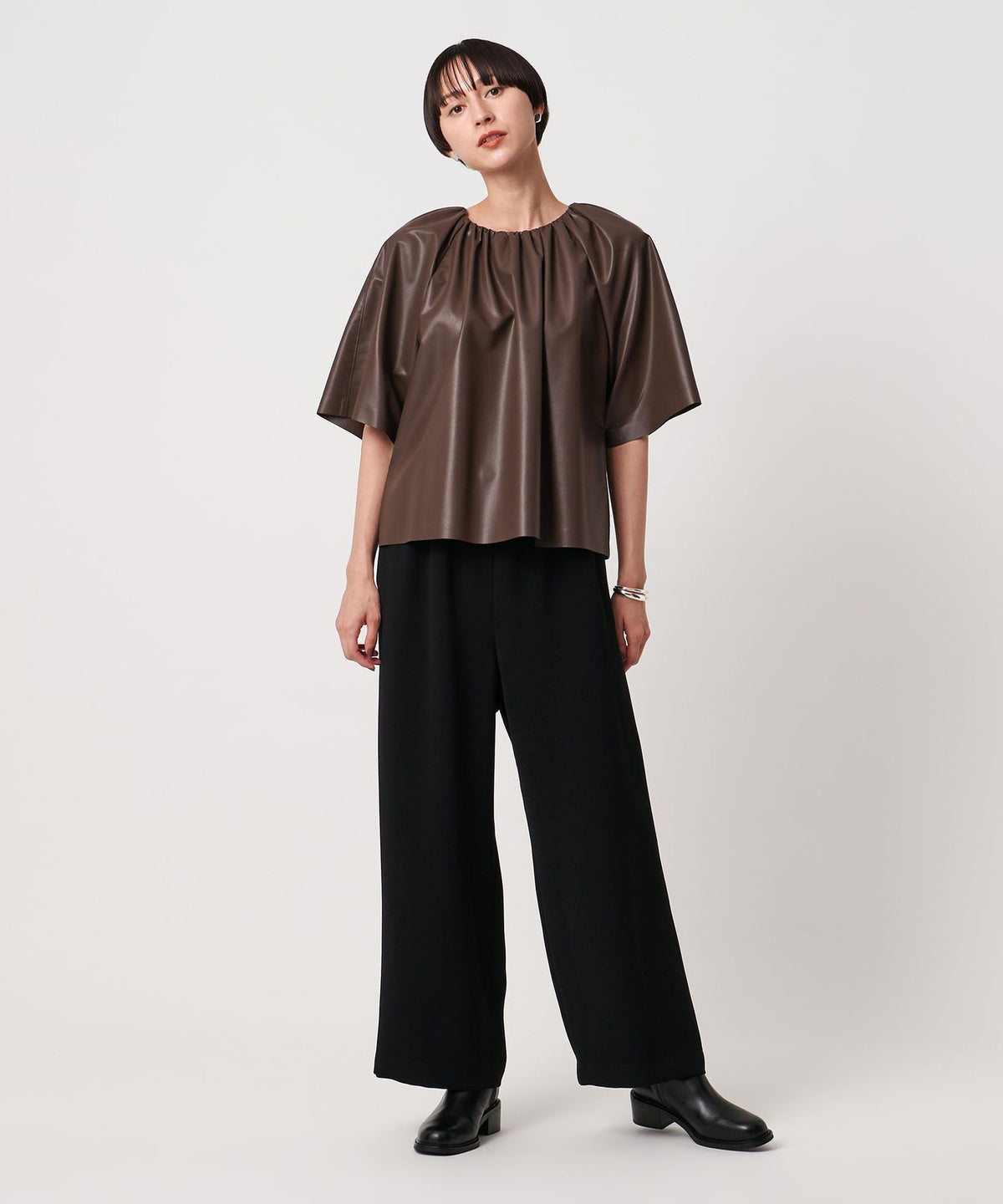 Lederimitat Raffungsbluse, waschbar