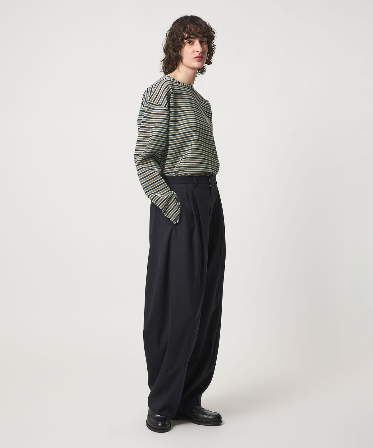 <6(ROKU)> Polyester Linen Border Knit