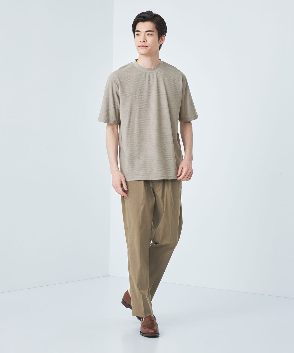 ＜gim＞24s 提花格纹圆领T恤 -吸湿速干-