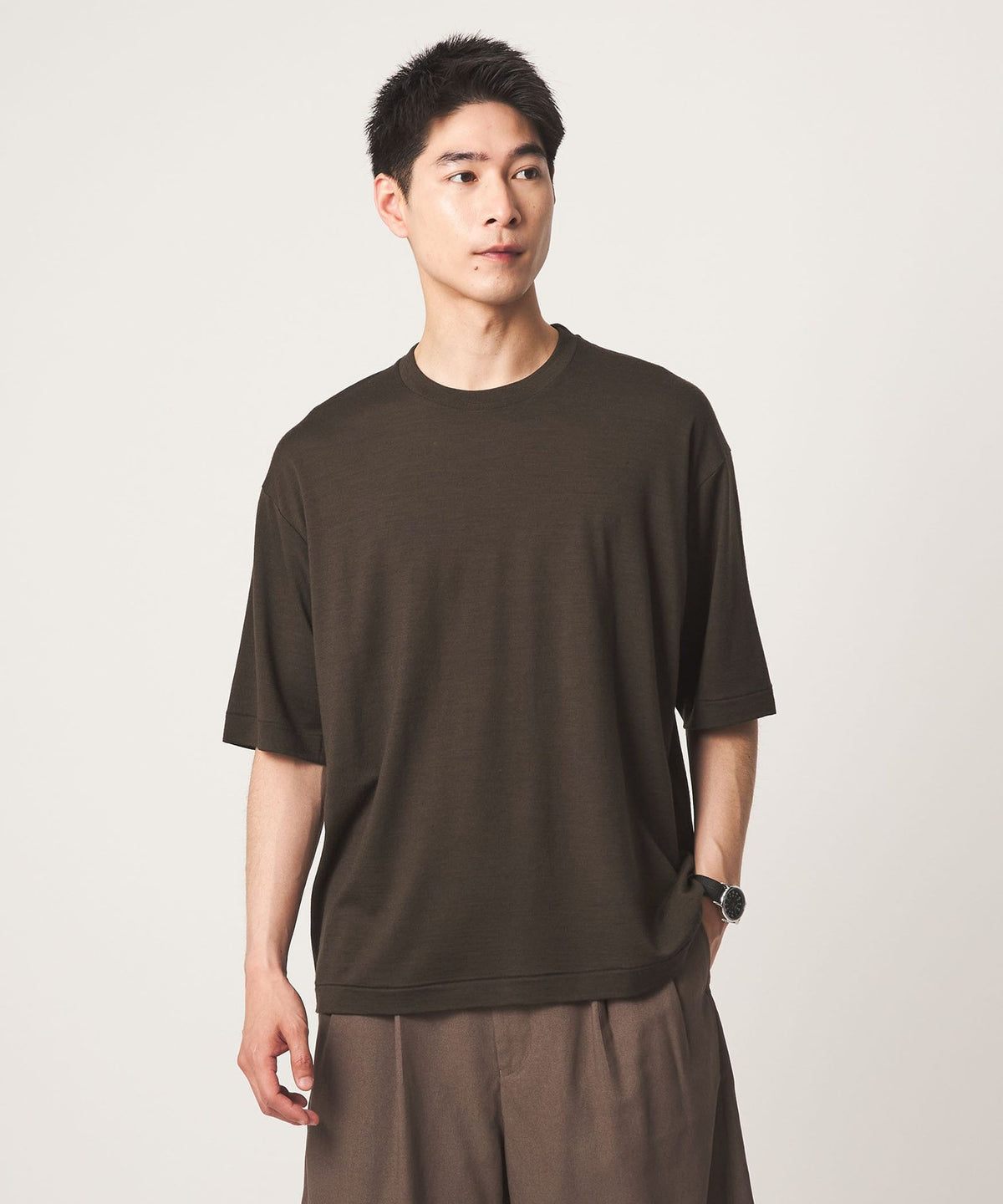 FINE BASIC Ladder Stitch Super100’s Wool Short Sleeve T-shirt