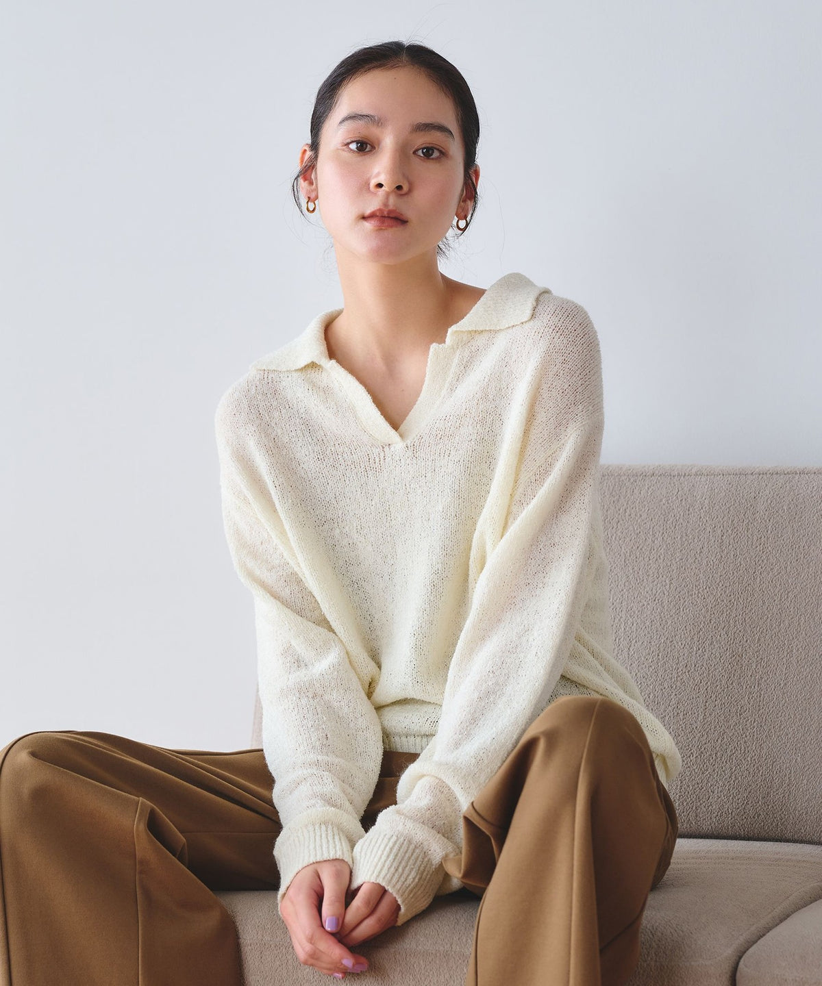 Washable Tape Yarn Skipper Knit Pullover