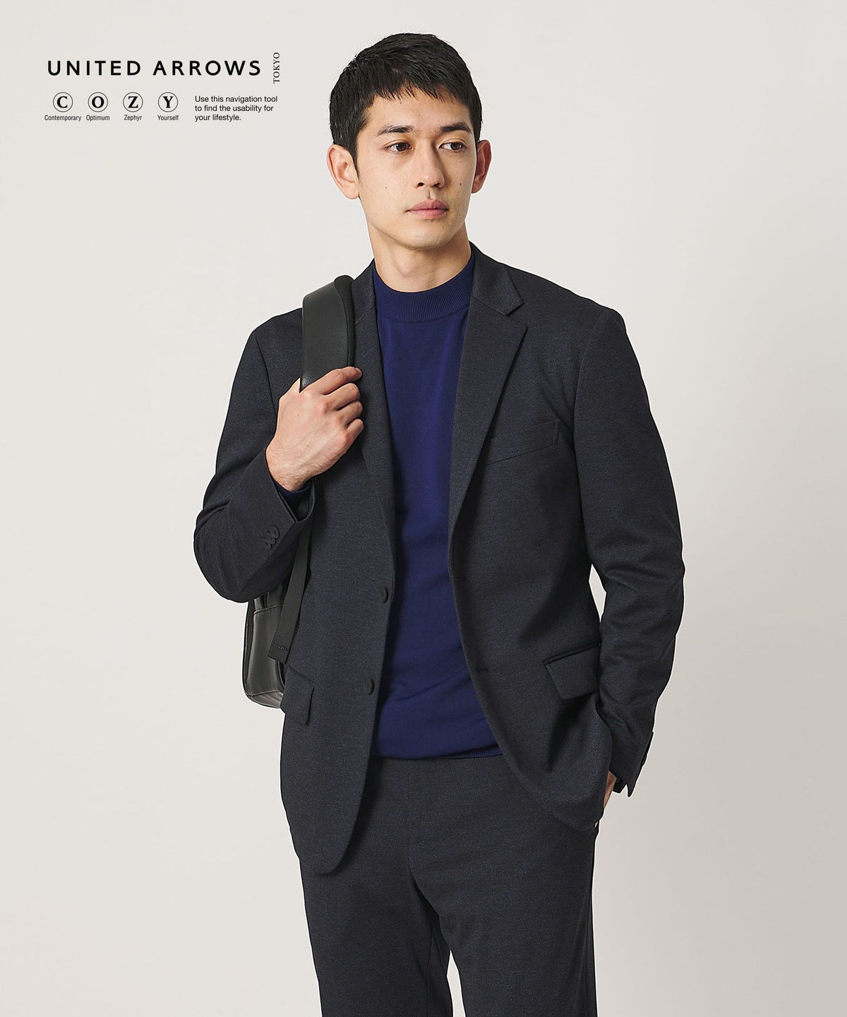 Sharkskin Single 2-Button Tailored Jacket UA COZY Washable 2-Way Stretch