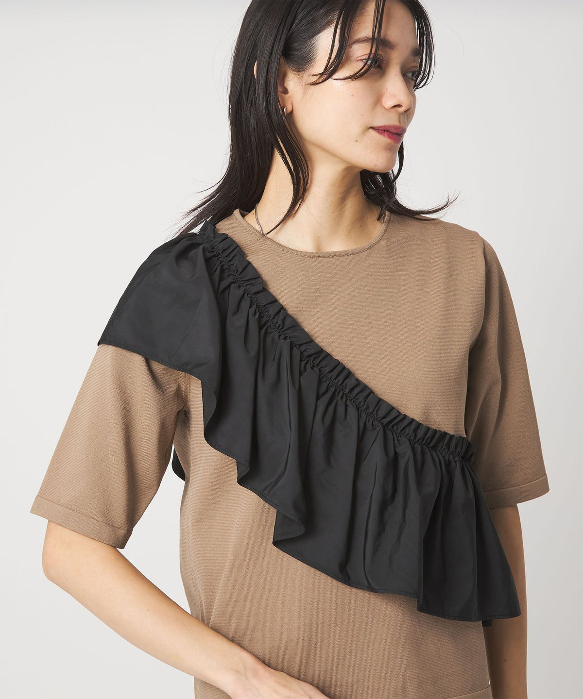 Washable Frill Panel 3/4 Sleeve Knit Pullover