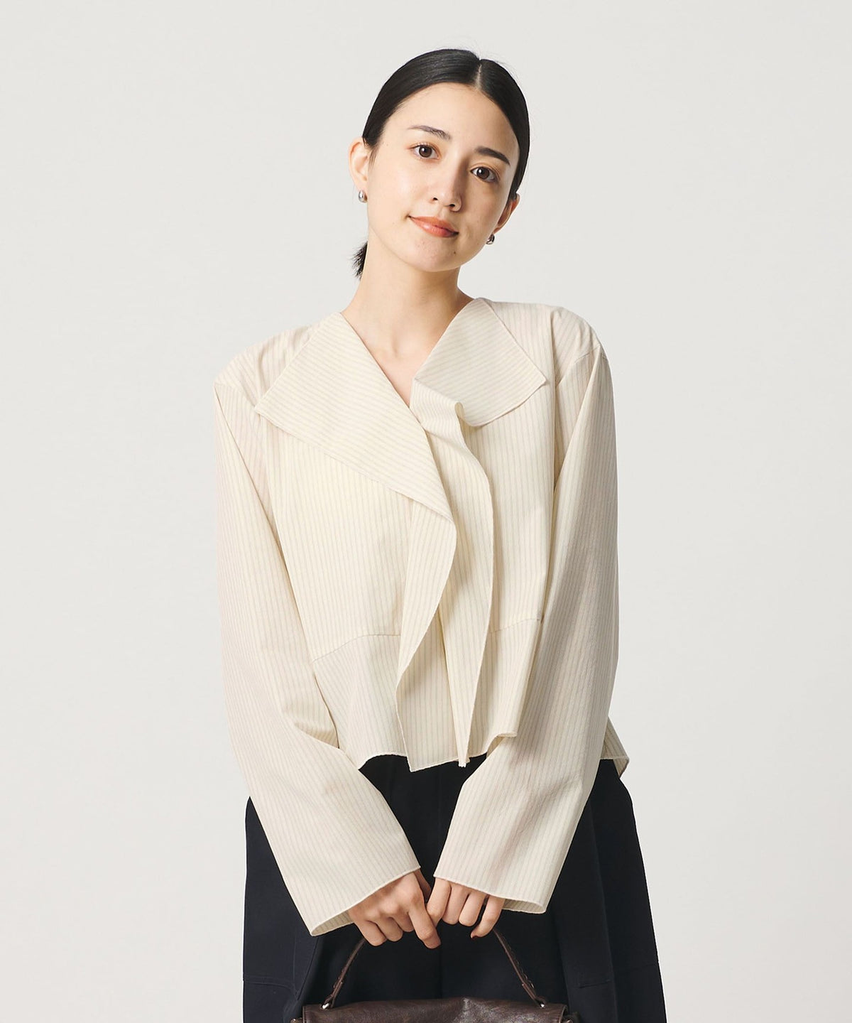 Washable Solid & Stripe Ruffle Shirt Blouse