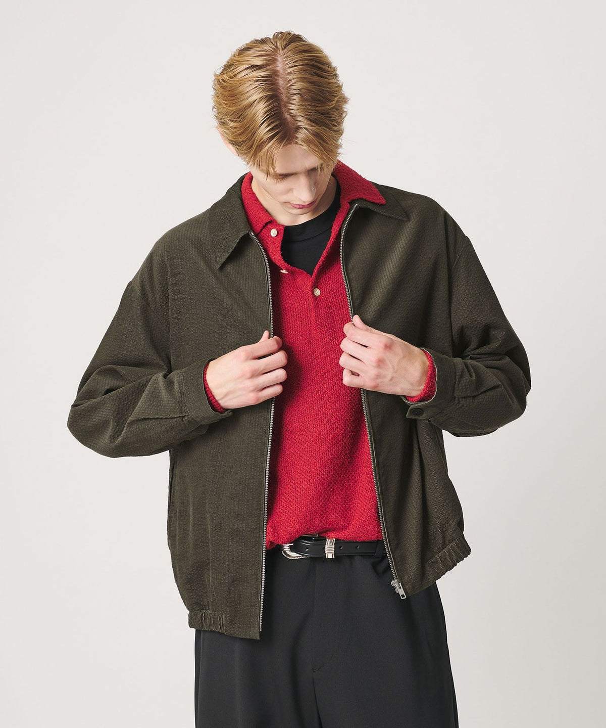 Seersucker-Like Corduroy Zip Blouson