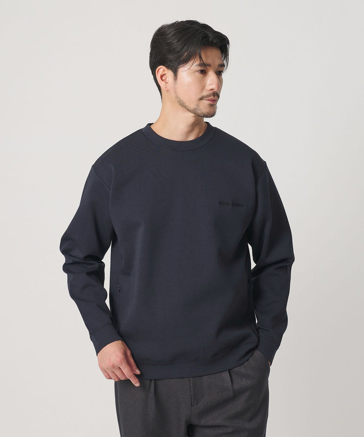 【WEB限定 WARDROBE SMART】雙層針織 Logo 圓領運動衫/可成套穿著【抗菌・防臭】