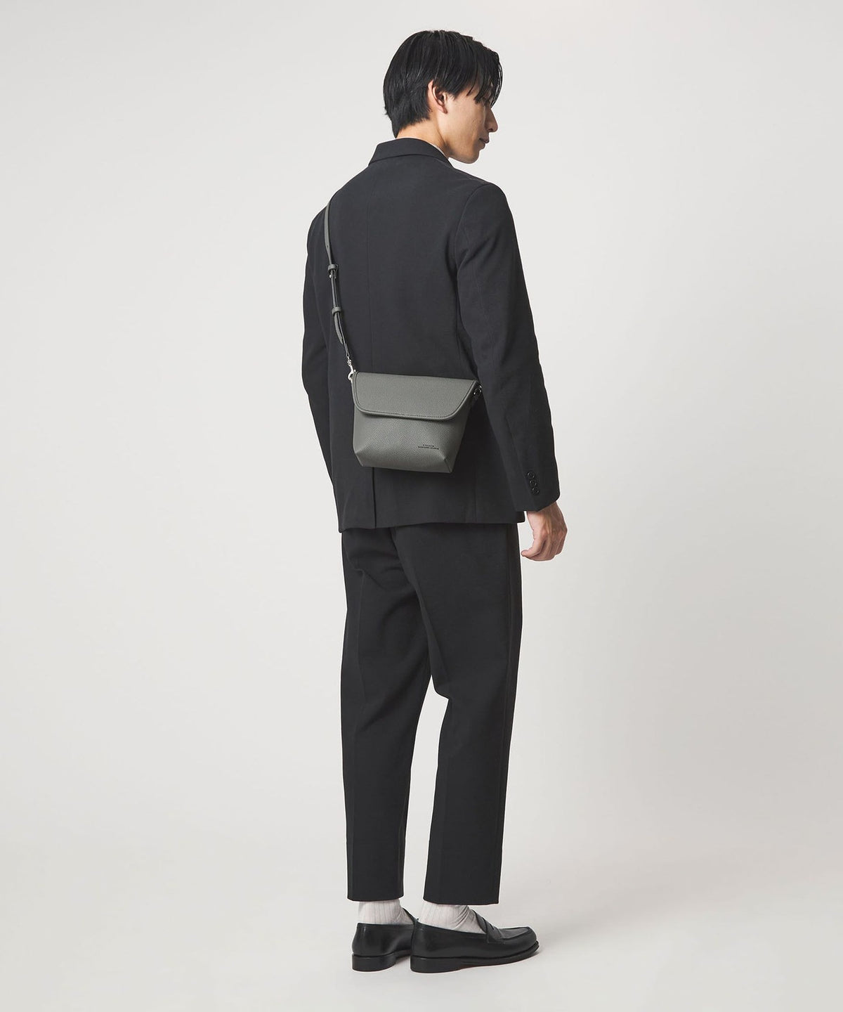 シボ レザーライク フラップ ショルダーバッグ