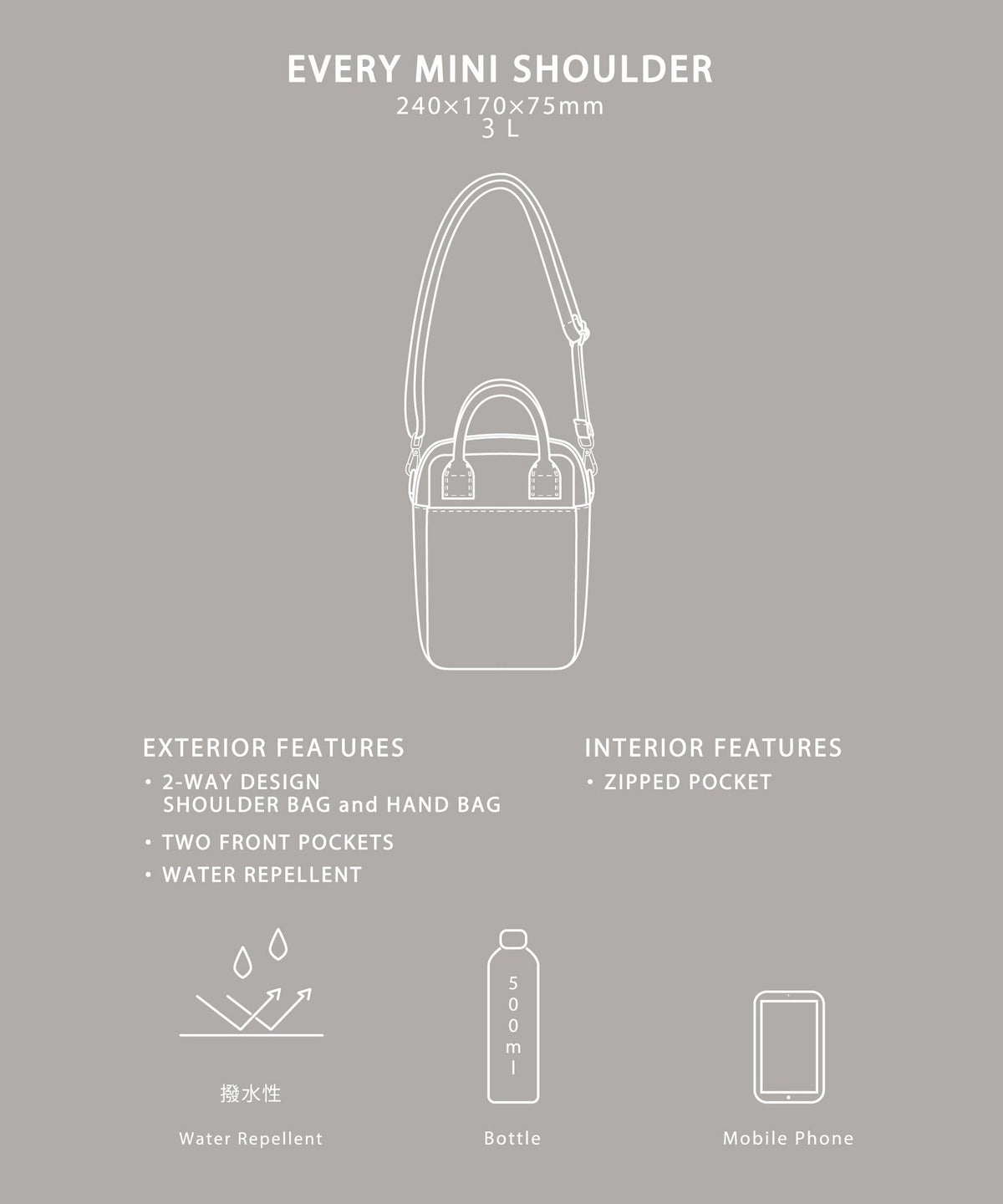 EVERY 2WAY Mini Shoulder Bag - Water Repellent -