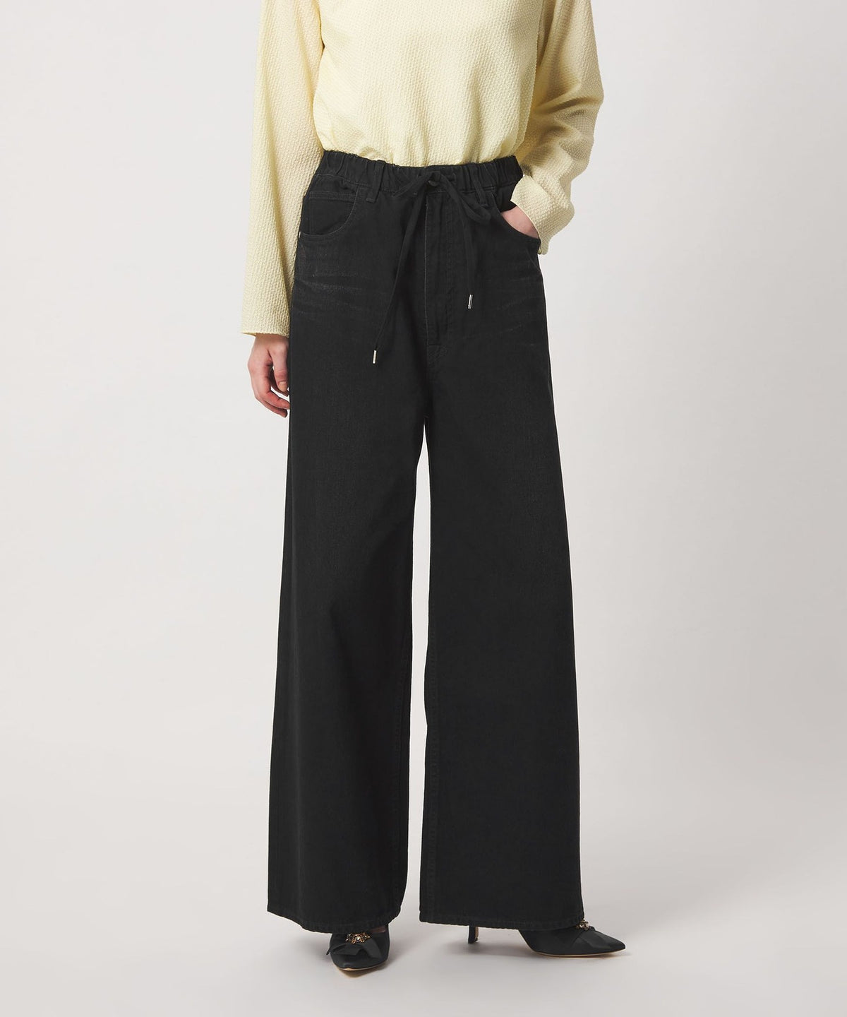 PRE Black Denim Drawstring 5-Pocket Pants