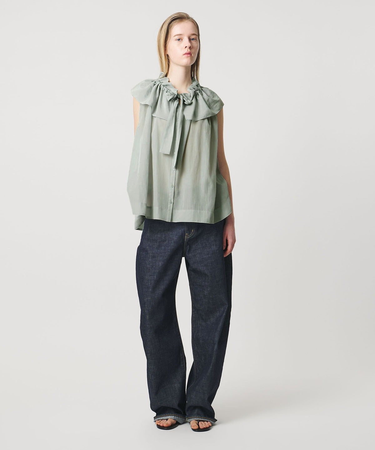 <AEWEN MATOPH> Gathered Ribbon Sleeveless Blouse - Washable