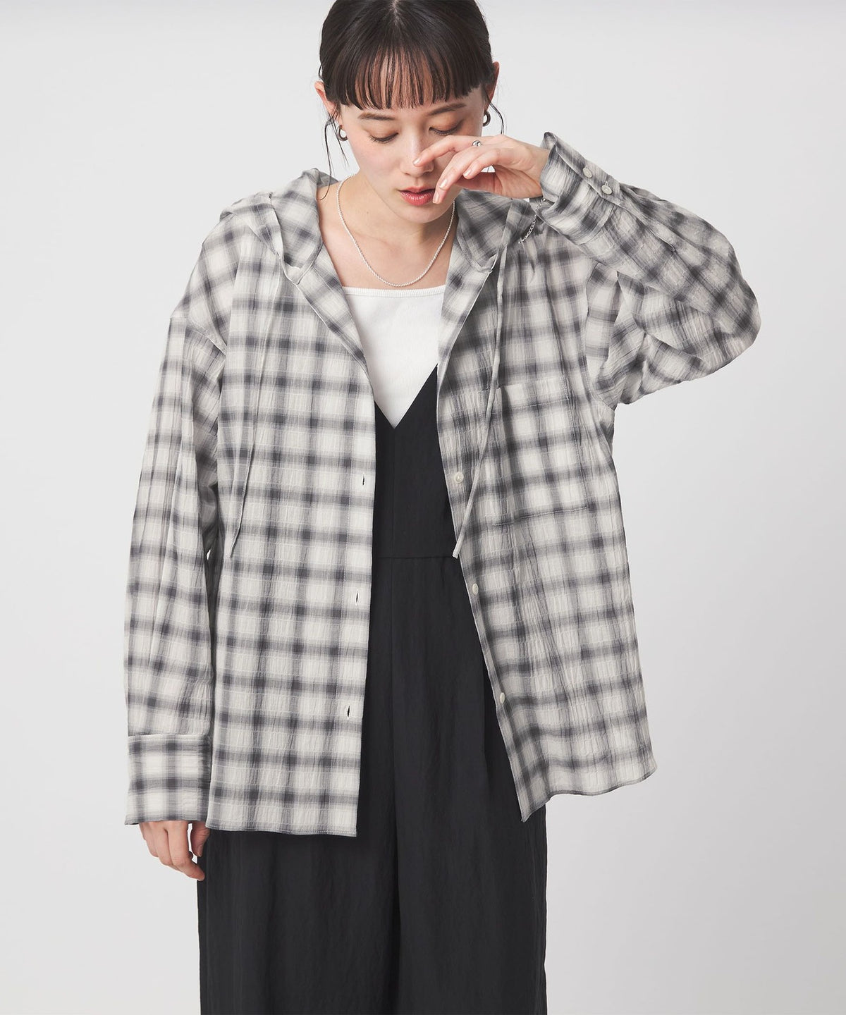 WEB Limited <at ease> Hood Check Shirt