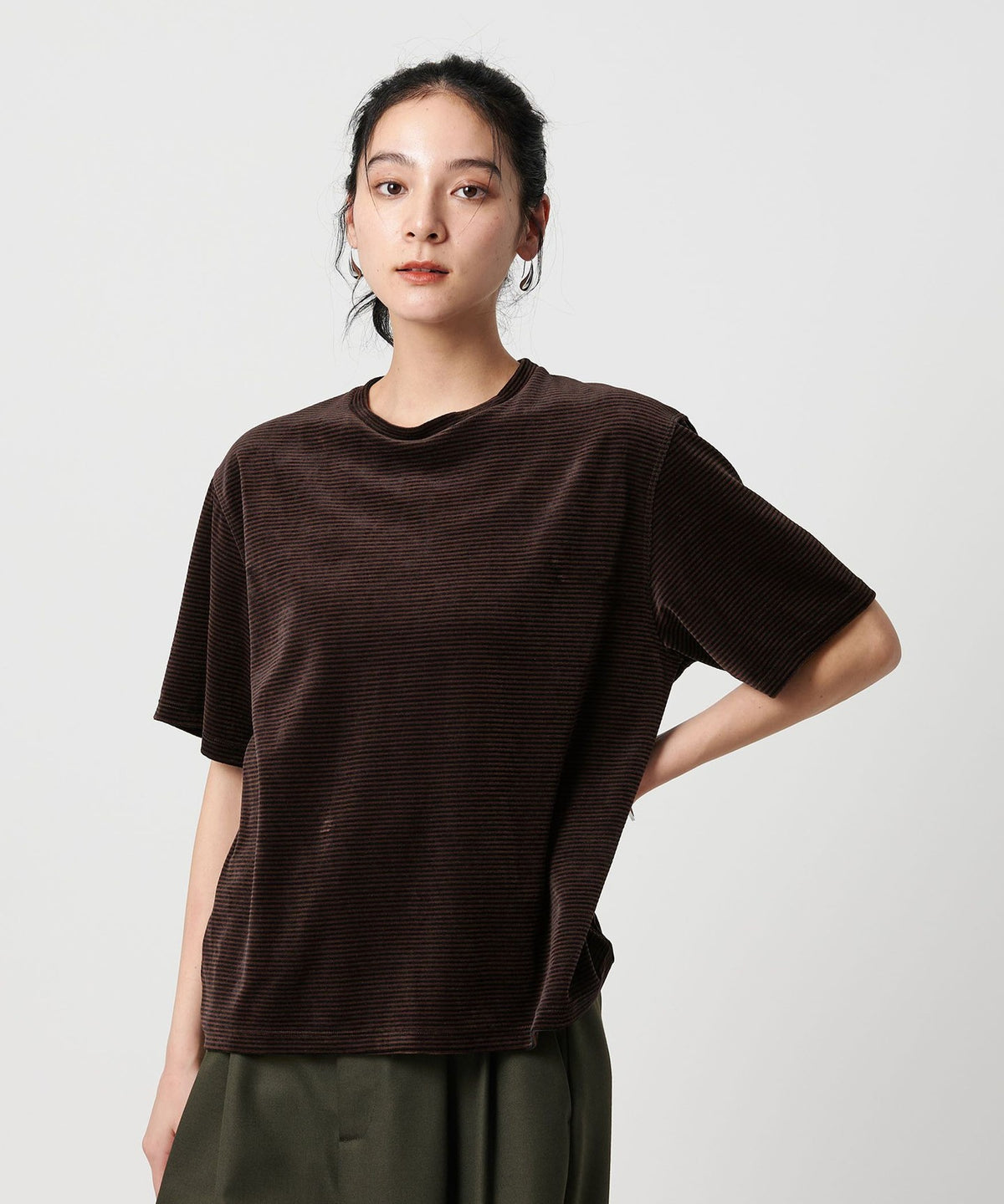 ポリエステルコットン ベロアボーダーTシャツ