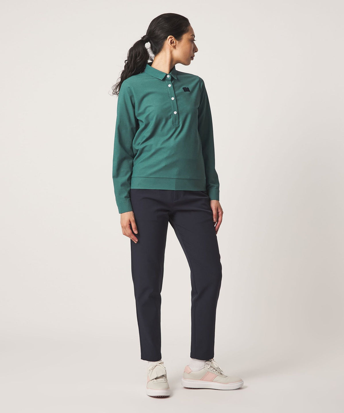 Damen Pikee Langarm Polohemd mit Querelastizität