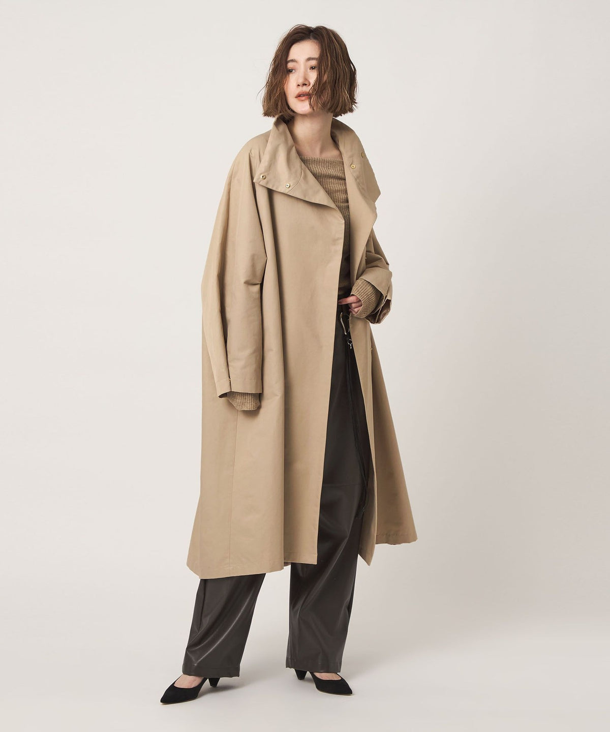 <conte> Stand Collar Long Coat