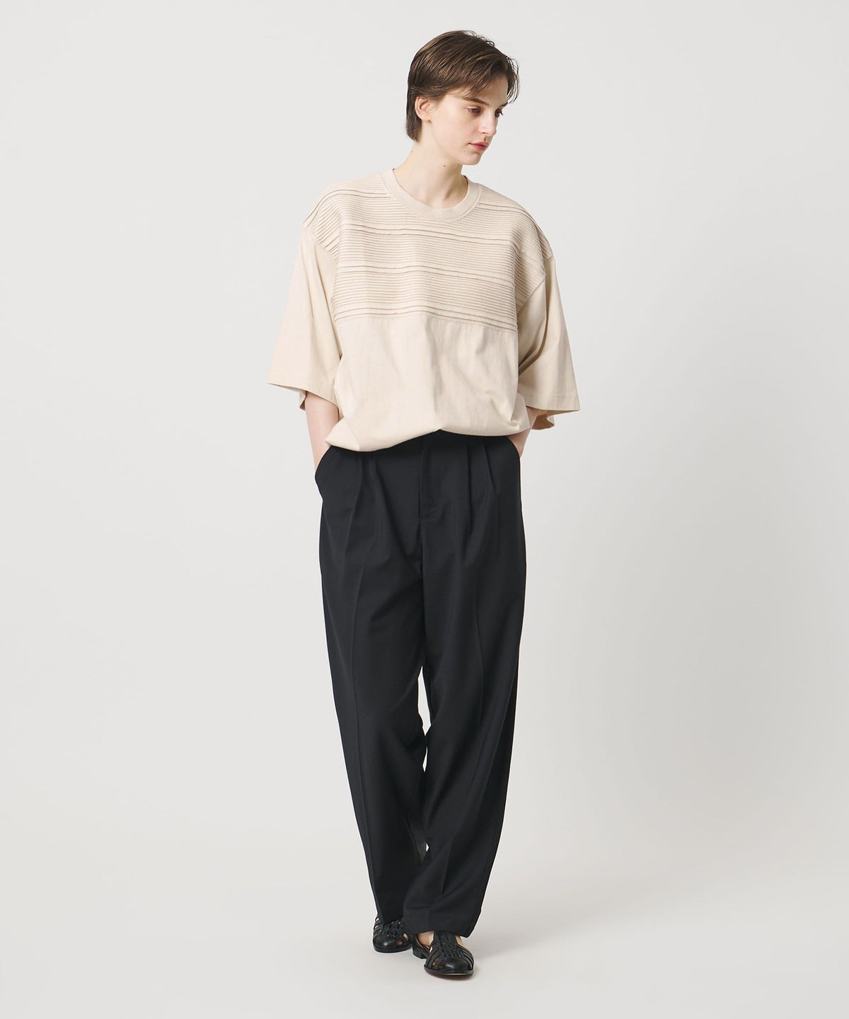 <Pheeta> Pearl Half-Sleeve Cut-and-Sew Top - UNISEX - / 015CMen-PT3