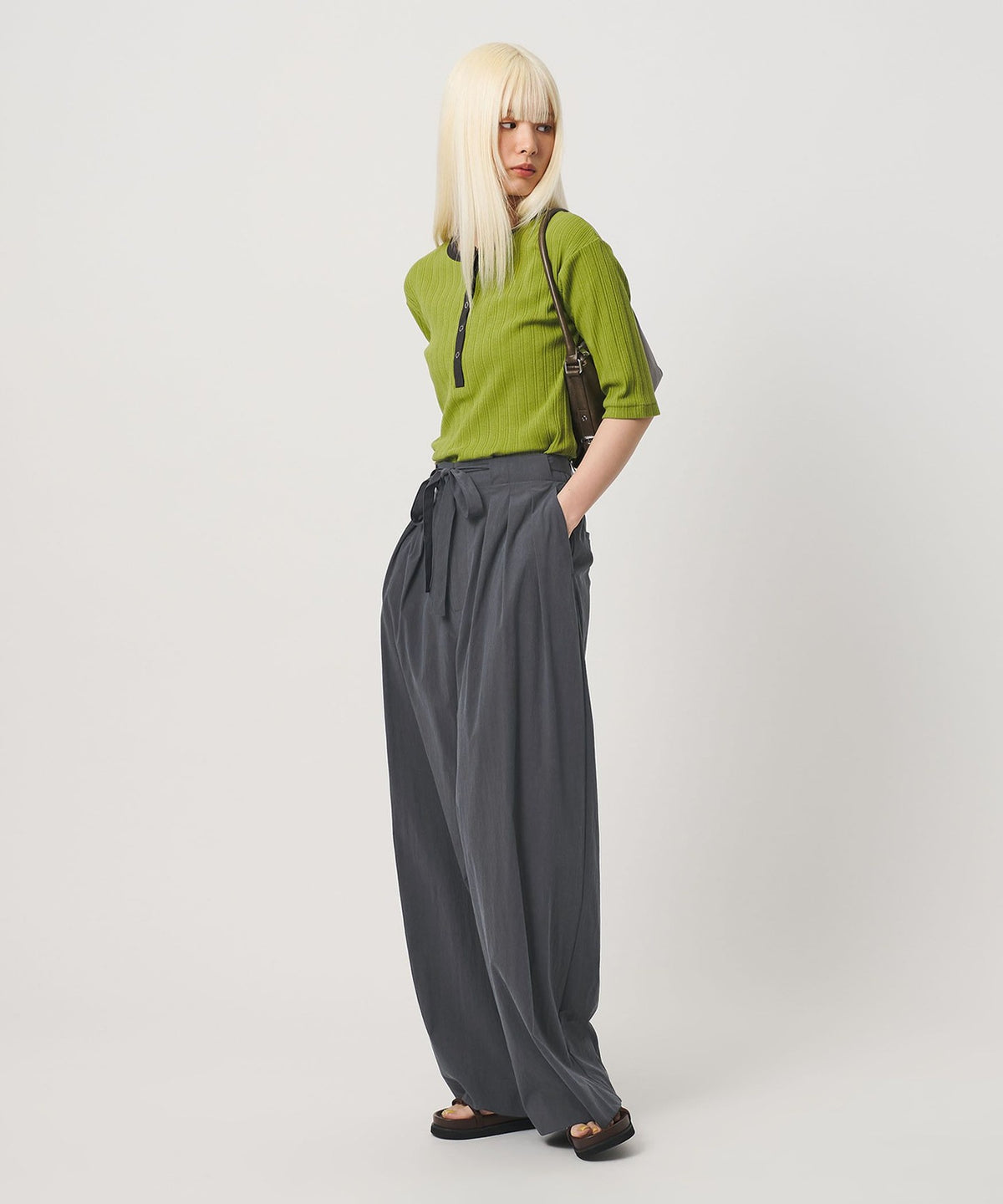 Cellulose Blend Belt Loop Wide Pants - Washable