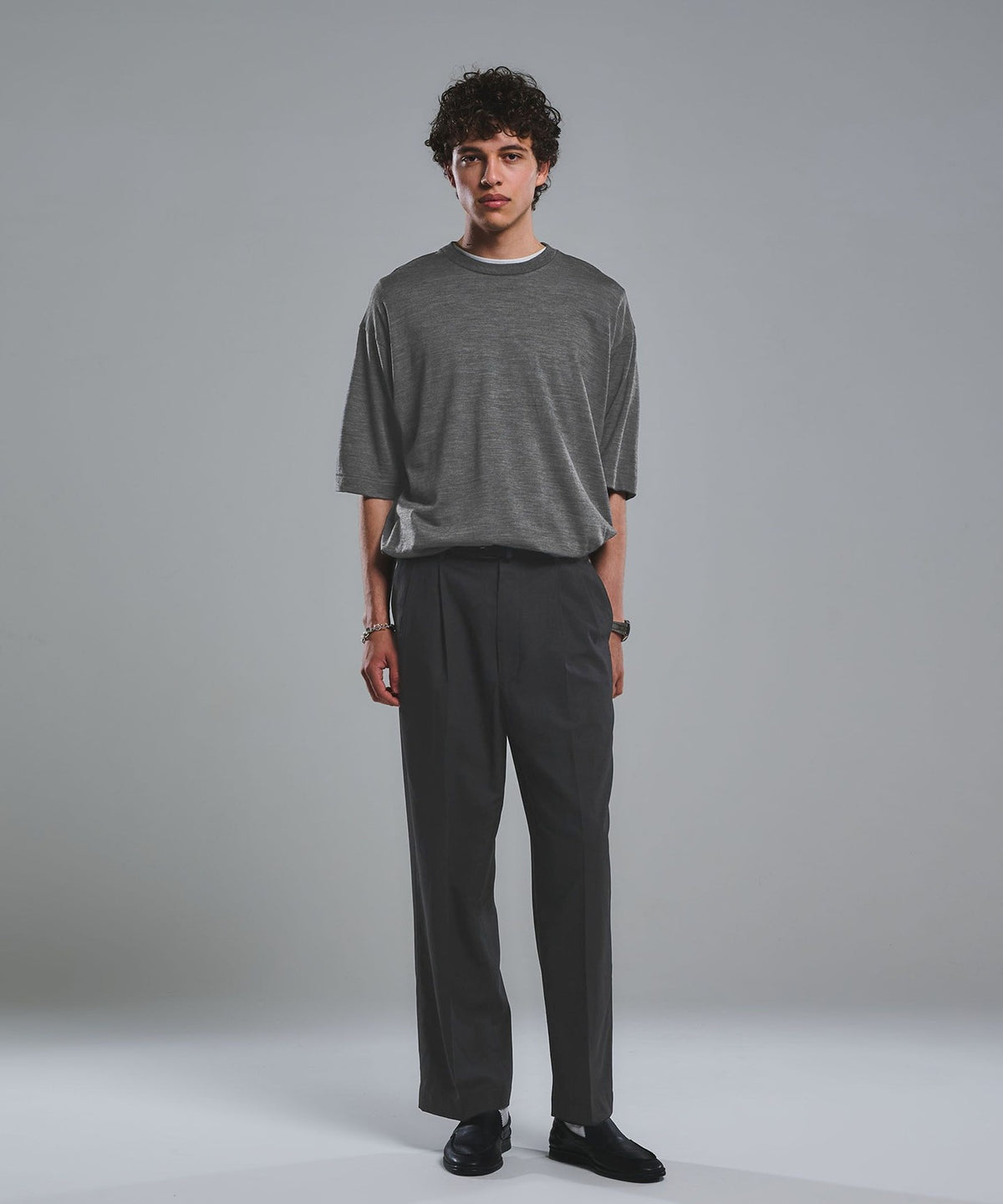 FINE BASIC Ladder Stitch Super100’s Wool Short Sleeve T-shirt
