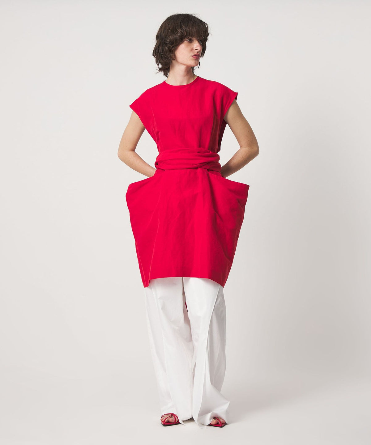 <6(ROKU)> Cotton Satin Ruffle Easy Pants