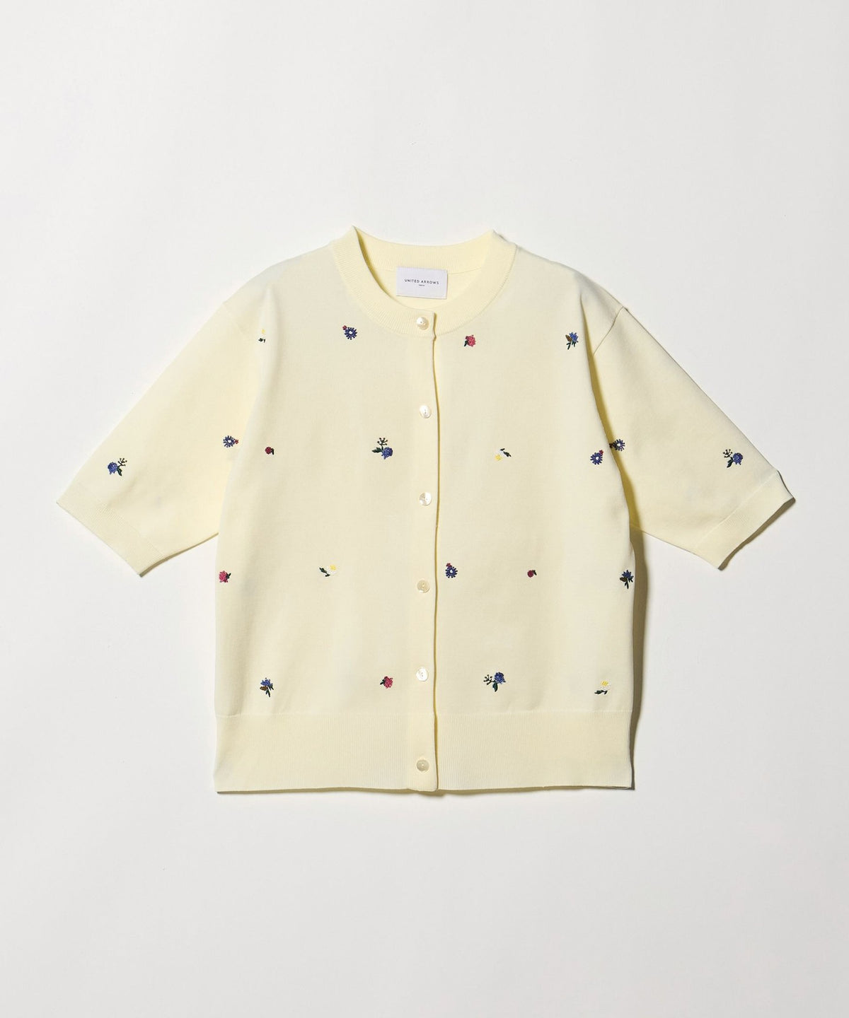 花朵刺繡短袖針織衫 - 可機洗 -